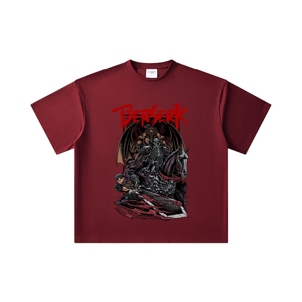 260 GSM Double Yarn 32 Count 100% Cotton Berserk V4 Skull Knight Print Unisex Heavy Cotton T Shirt