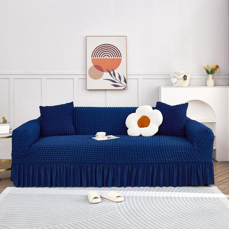 

Элегантный эластичный чехол для дивана, легкая роскошь, эластичная ткань, полная защита с юбкой-гофре, идеально подходит для декора гостиной 1-seat 90-140cm синий