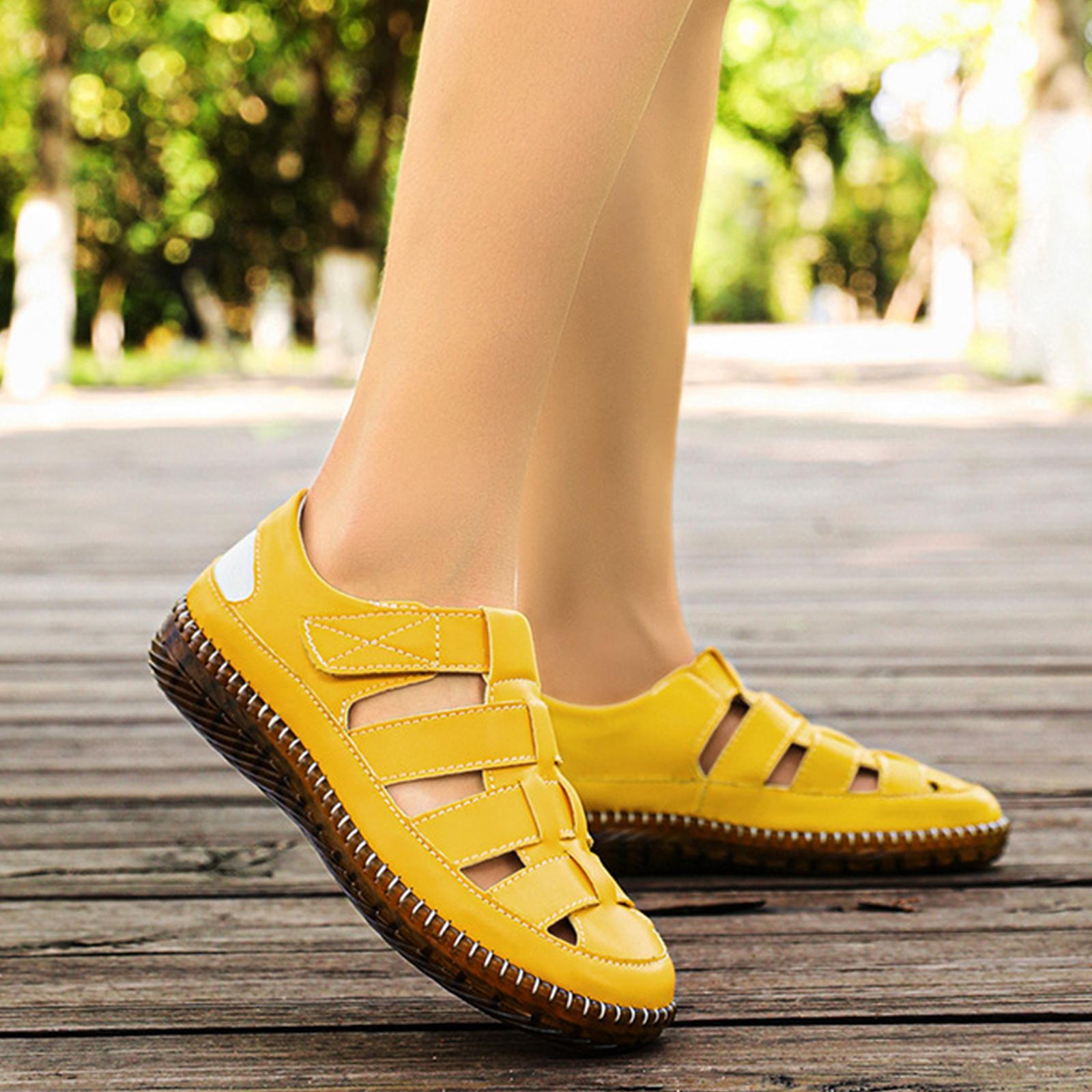 Women s Flat Strappy Roman Sandals - Breathable PVC Beach Shoes 37 жёлтый