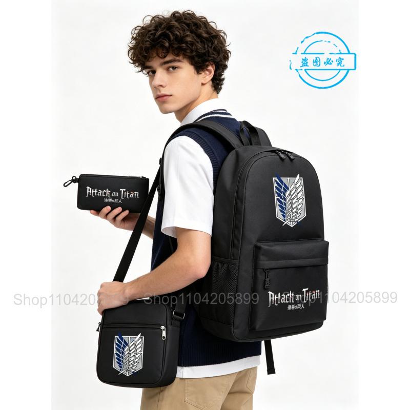 Attack on Titan Backpack, 3pcs Anime Student SchoolBag Shoulder Bag Pencil Case Boys Girls Mochilas Daily Rucksack Holiday Gift