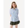 Women's NEOTCG Summer Blue Pleated Short Sleeve Shirt - New Design, Trendy, Loose Fit, High-End Casual Style