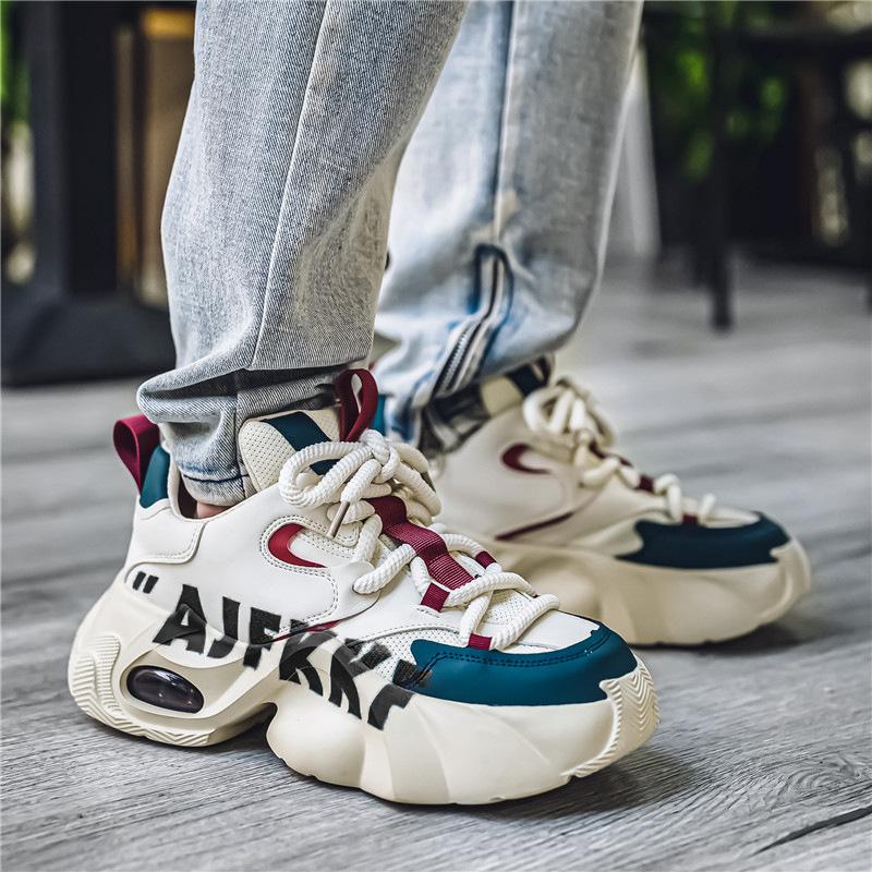 2025 spring and summer new ins color matching trend trendy men's shoes yellow dad shoes platform heightening casual sports shoes