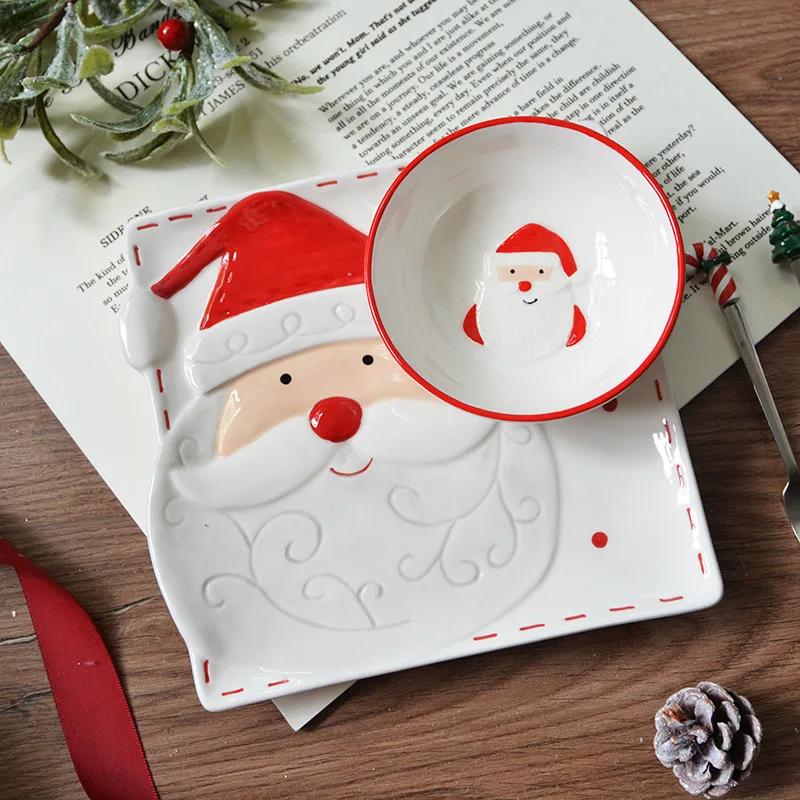 Christmas Day Style Ceramic Dinner Plate Snowman Bells Separator Plate Santa Claus Small Bowl Mug Christmas Ornaments Gifts