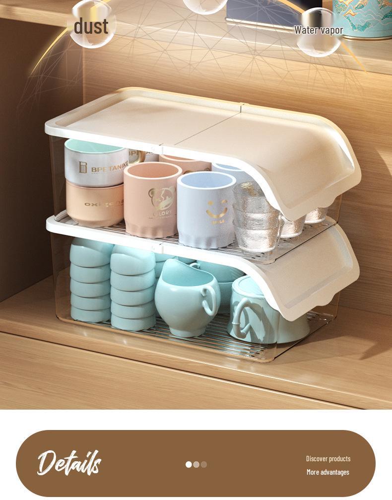White Transparent Tea Set Storage Box with Lid - Dustproof, Moisture-Proof Kitchen Countertop Organizer