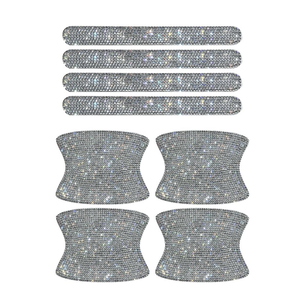 8PCS Universal Car Door Handle Sticker Decal Warning Diamond Auto Strip Driving Safety Bling Car Accessories for Girls Wholesale