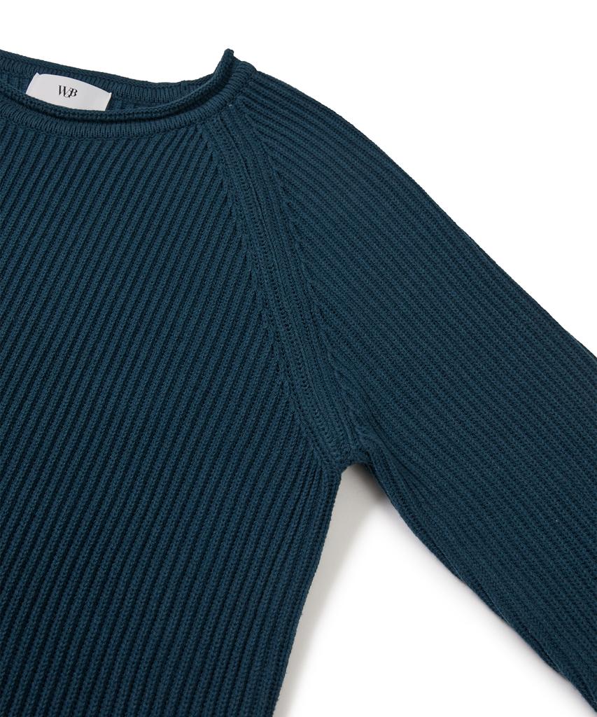 WEST GRAND BOULEVARD French Oversized Raglan Ribbed Cotton Knit Teal Green