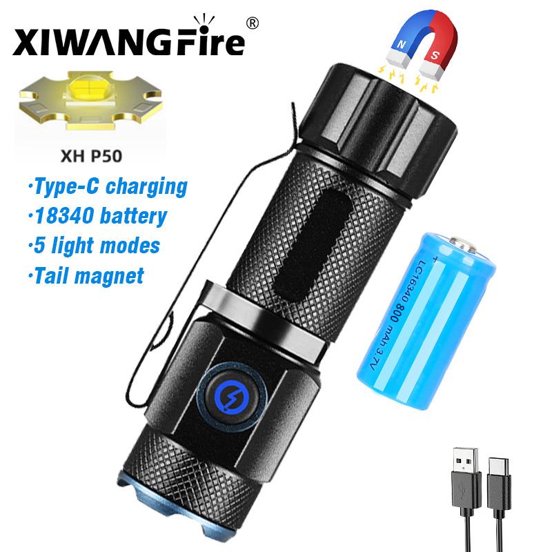 High Power Led Flashlights Mini XHP50 Camping LED Torch with Tail Magnet Camping Fishing Lantern USB Rechargeable Hat Clip Light