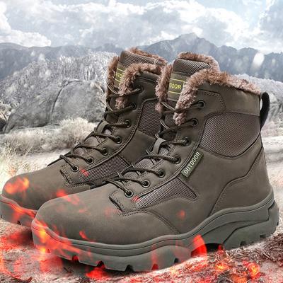 Winter Outdoor Mid-Cut Militärstiefel Bergstiefel Plus Samt Warme Schneestiefel Kampfstiefel