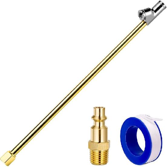 2-Way Connection 13.8" Extended Air Chuck Set, 1/4 in FNPT Straight Foot Dual Head Tire Inflate Chuck with Standard Brass Quick Plug, Tire Air