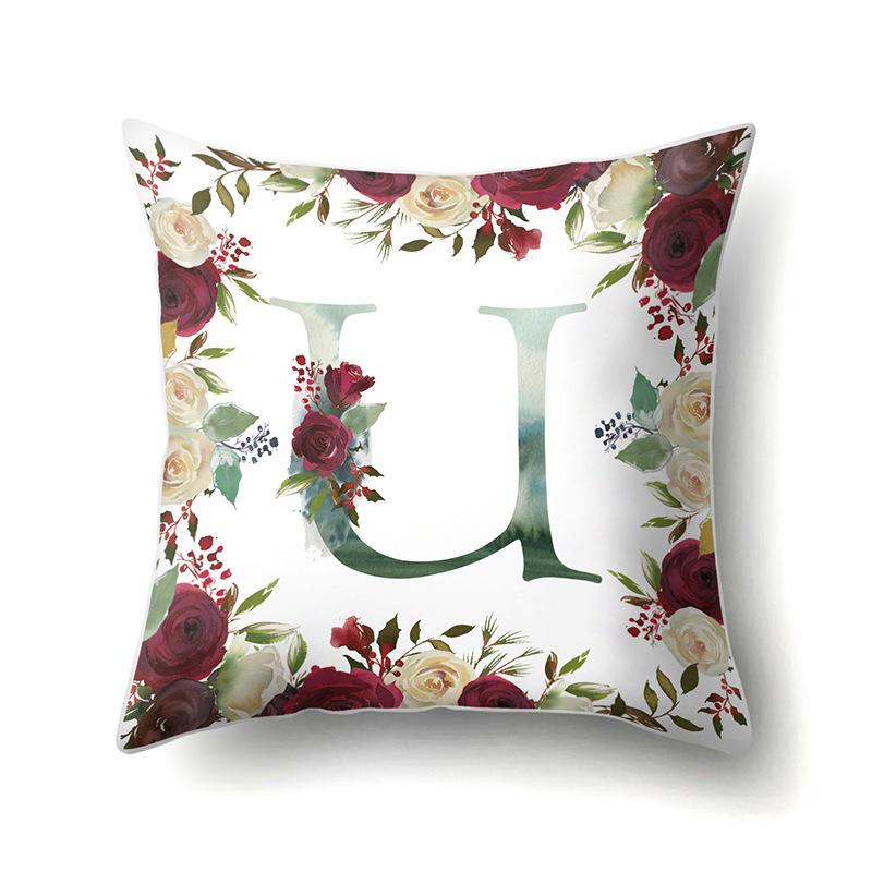 Polyester Pillowcase American Retro Flower Plant 26 English Letter Cushion Cover Car Pillowcase