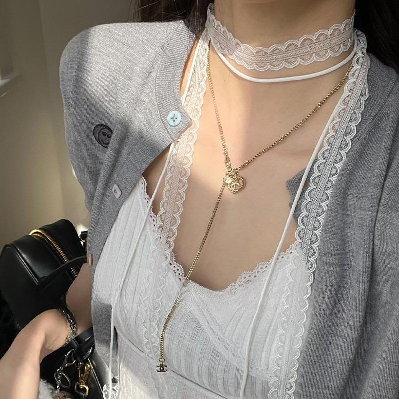 Korean Fashion Sweet Lace Scarf Bowknot Neckwear Women Summer Thin Mesh Flower Long Small Scarf Versatile Neckband Accessories