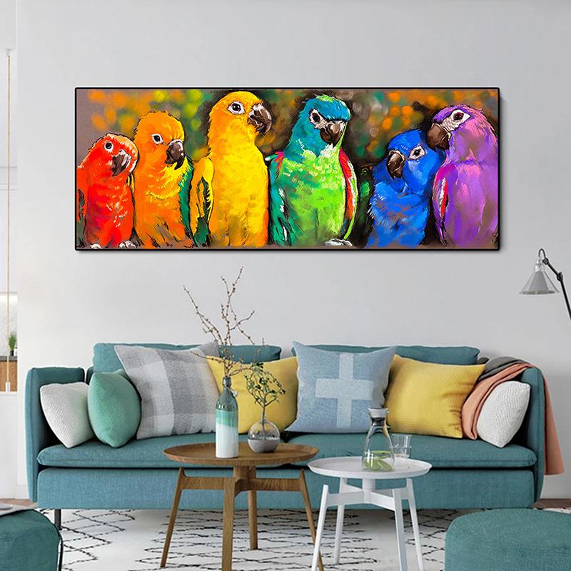 Colorful Parrot Abstract Animal Poster and Prints Wall Art Picture for Living Room Home Decoration Canvas Painting Gifts Cuadros