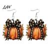Autumn Pumpkin Earrings 1 Pair for Women, Acrylic Dangle Drop Retro Plaid Bow with Bow, Halloween Fall Jewelry Holiday Party Theme
