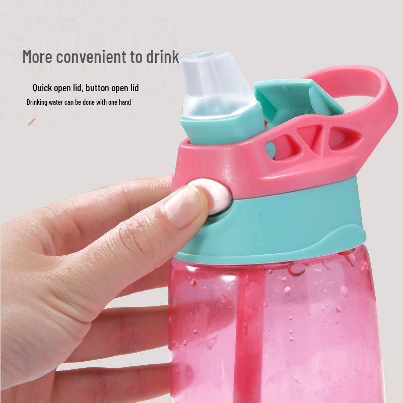 Portable Cartoon Sports Water Bottle with Straw - Cute Summer Travel Cup for Kids