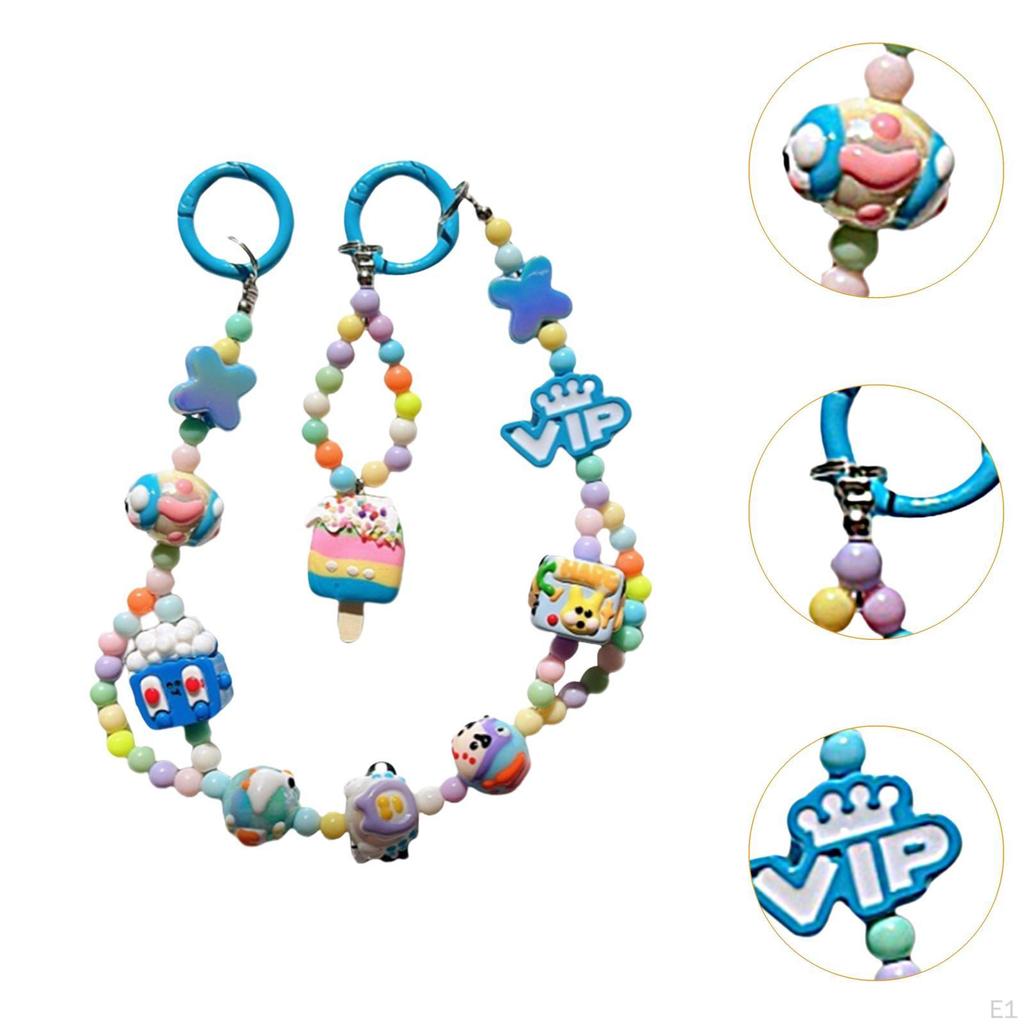 Keychain Keyring Phone Lanyard Lovely Cute Beaded Charms for Gift Kids Blue