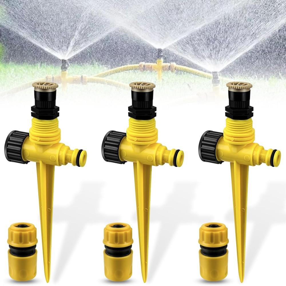 

3-компонентный садовый дождеватель, автоматический дождеватель с вращением на 360° и 3 штуцерами для шланга 1/2 для растений, цветов и овощей, для сада, двора, газона