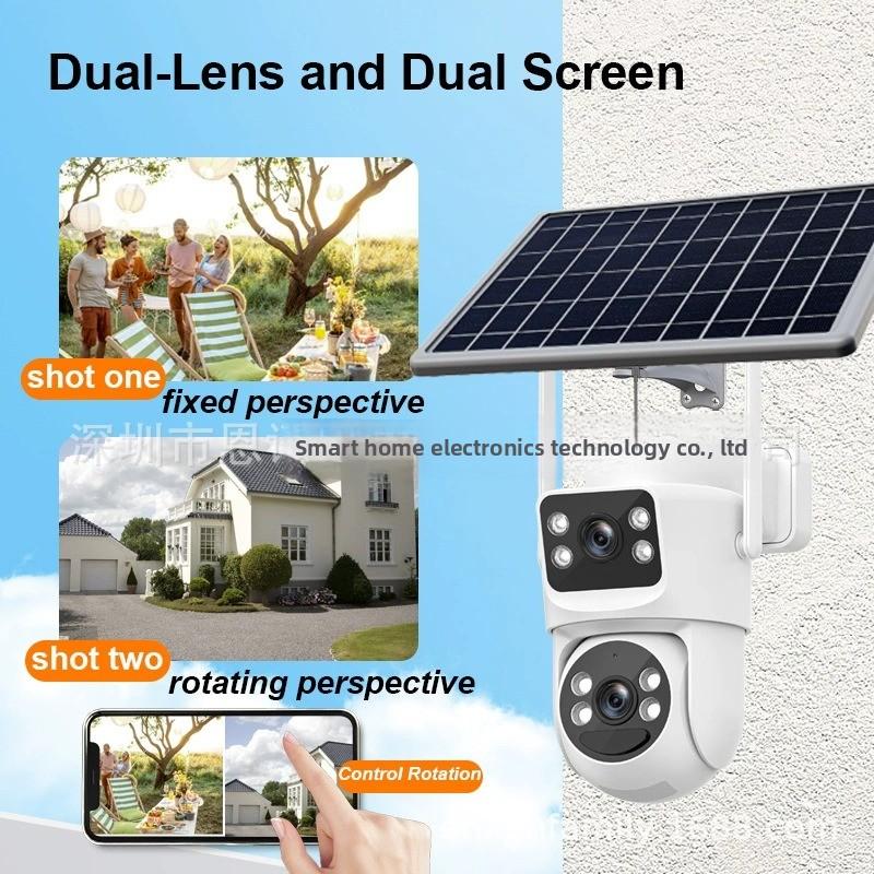 Cámara de seguridad solar para exteriores con doble lente inalámbrica y monitoreo móvil