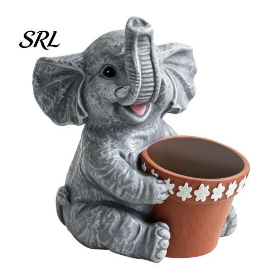 Weatherproof Planter Cute Elephant Planter, Small Animal Flower Pot, Indoor Outdoor Durable Garden Pot Cactus Air Plant Holder for Home Office Desktop серый