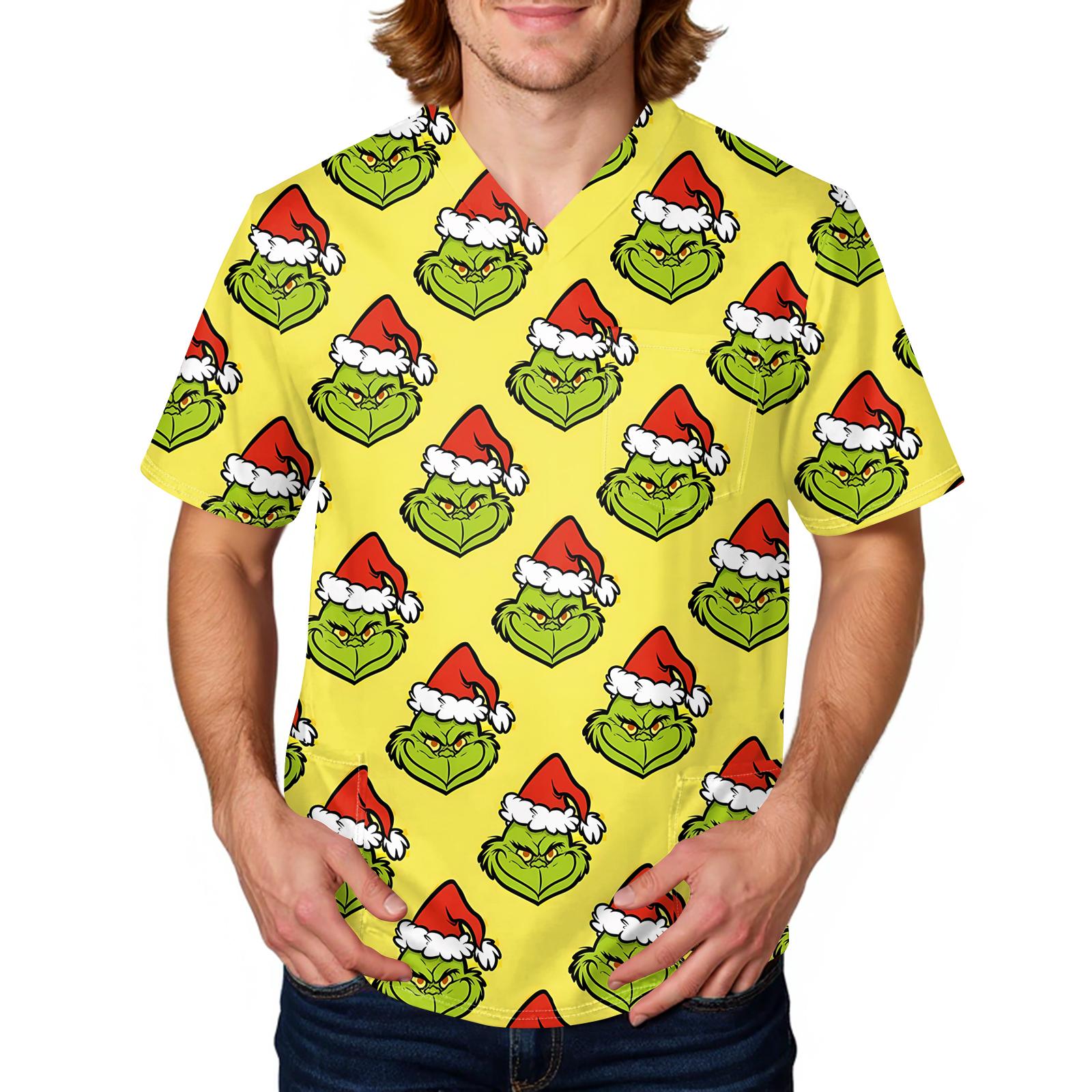 

Мужская рабочая блузка с короткими рукавами и v-образным вырезом с принтом, топ с нагрудным карманом XL