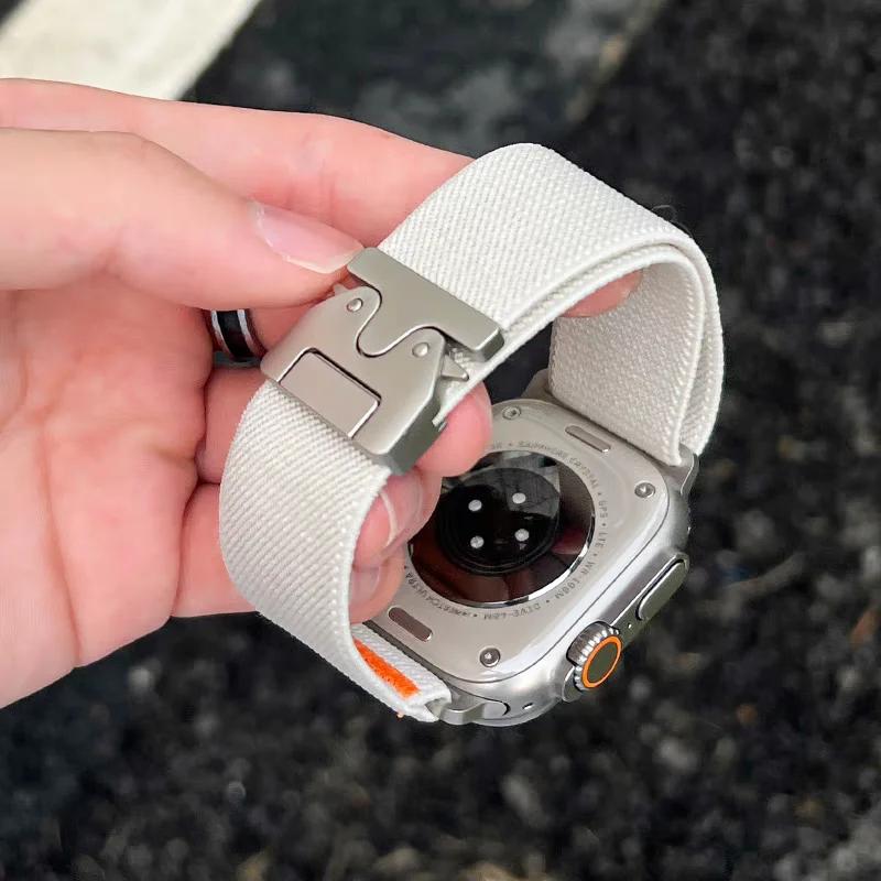 Nylon Loop Strap For Apple Watch Ultra 2 Band 49mm 44mm 46mm 42mm 40mm 45mm 41mm Elastic Bracelet IWatch Series 10 9 8 7 6 3 SE