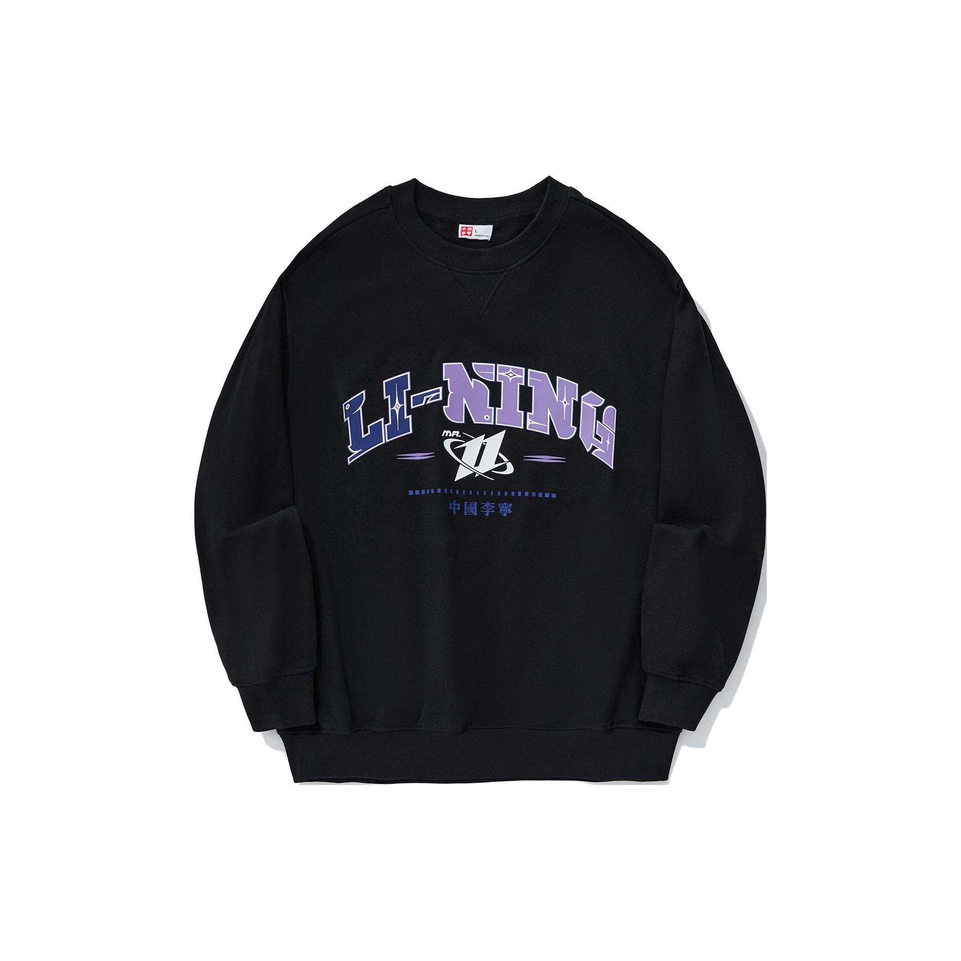 Li Ning Sweatshirts Unisex Black Crew Neck Moderate Regular AWDU343-2 S