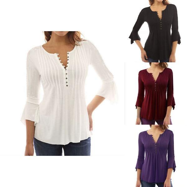 Fashion Women Slim Fit Long Sleeve Blouse Shirt Casual Cotton T-shirt For Effortless Style