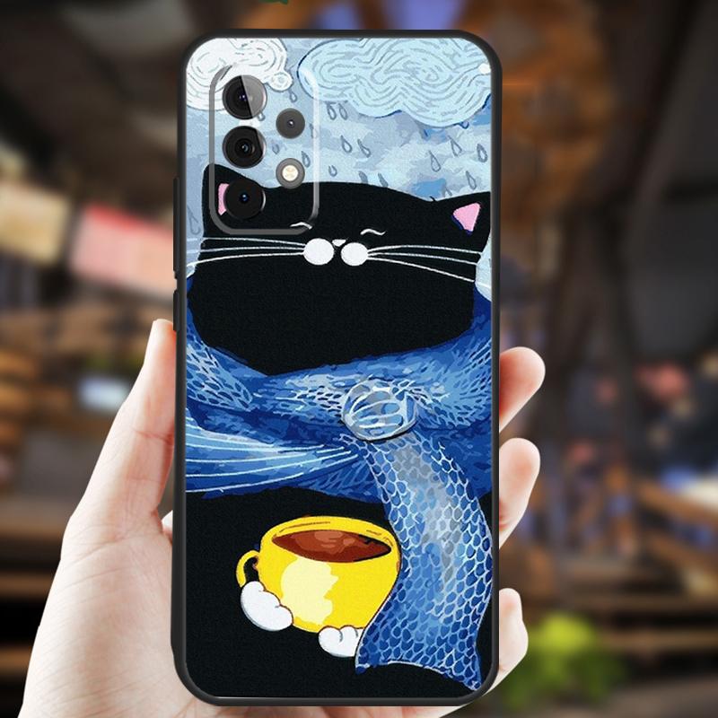 Cute Animal Cat Coffee Case For Samsung Galaxy A34 A06 A05 A32 A16 A55 A36 A26 A54 A14 A22 A52 A35 A15 A53 A13 A56