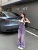 Women's Retro Purple High-Waist Denim Overalls - Slimming, Loose, Wide-Leg Jumpsuit for Spring & Summer