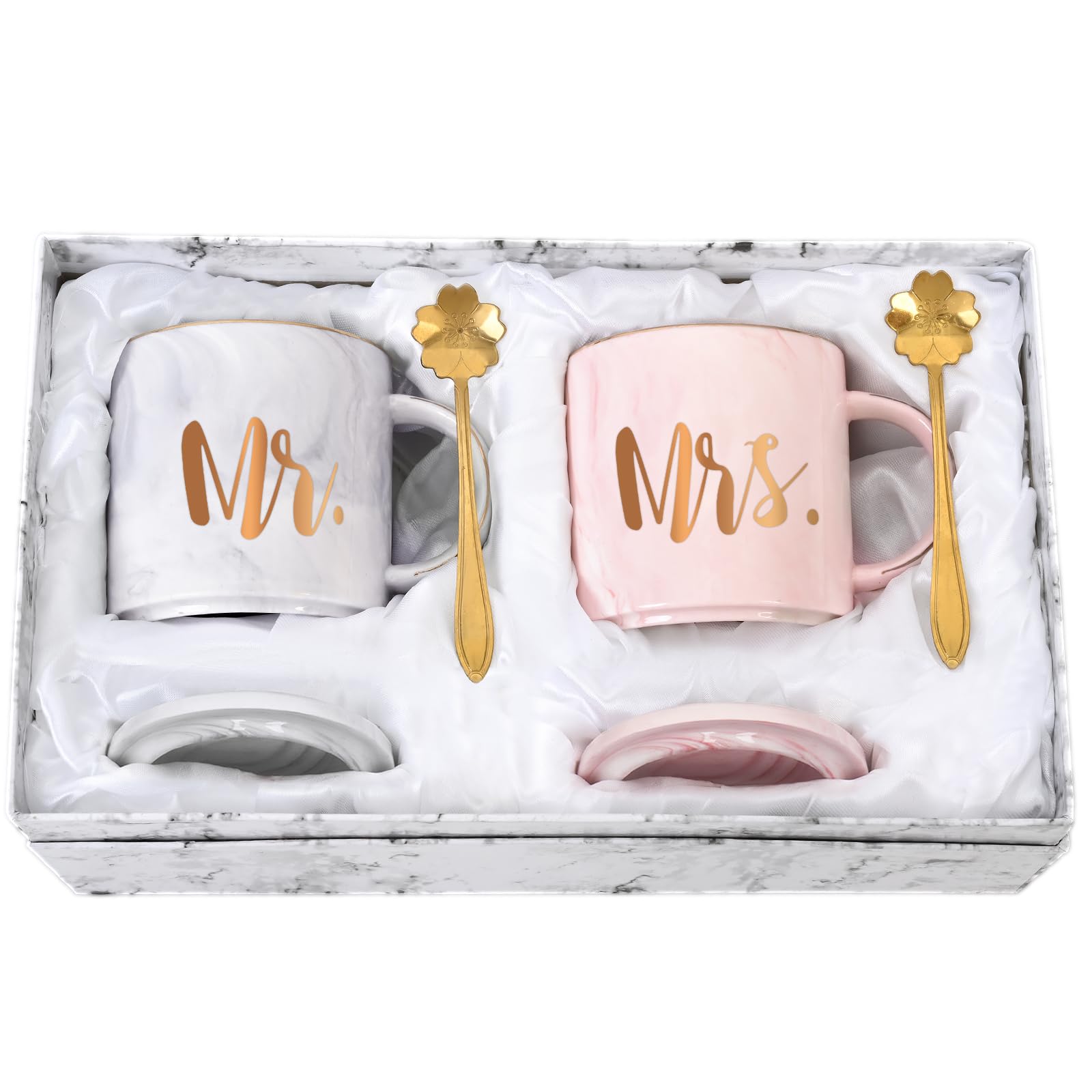 

Livole Пара больших кофейных чашек на годовщину свадьбы с забавным рисунком, пригодных для мытья в посудомоечной машине, термостойких к горячему и холодному, с мраморным узором «Mr». & Миссис Кружки, Подарок, Подарок, Подарок для пары,