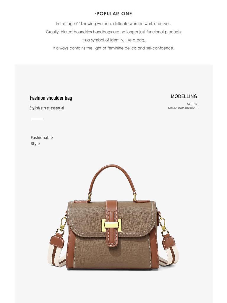 2025 Frühling/Sommer Farbblock Echtleder Damen Umhänge-Schultertasche