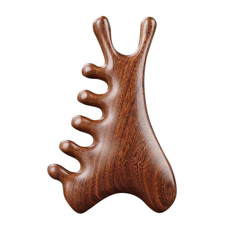Green Ebony Gold Thread Sandalwood Multifunctional Comb for Scalp Massage and Head Meridian Relaxation