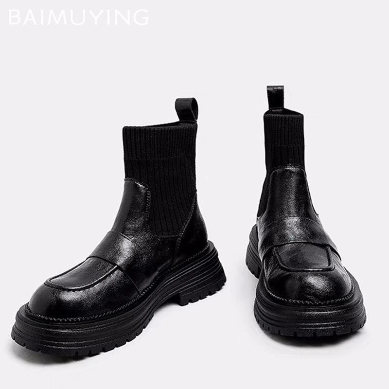 Women Platform Women Snow Ankle Boots Mid Heels Shoes Designer Knitting New Sock Boots 2024 Trend Winter Chunky Botas De Mujer