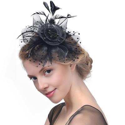 Girls Hair Hoop Elastic Design Feather Mesh Decor Headband Retro Style Bridal Floral Hairpin Flower Headdress