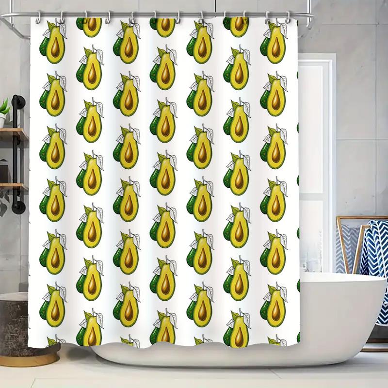 Avocado Shower Curtain Cute Fruit Pattern Waterproof Bathroom Decor Farmhouse Kitchen Backdrop Wall Hanging W60H190(CM)-1 Pcs