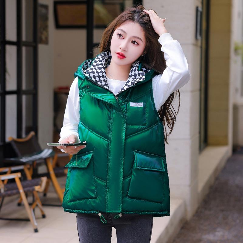 

Autumn and winter new glossy leave-in down cotton-padded clothes, vest jackets, women s cotton-padded clothes, cotton-padded jackets, fashion vests 2XL suggestion [140-160] catties зелёный