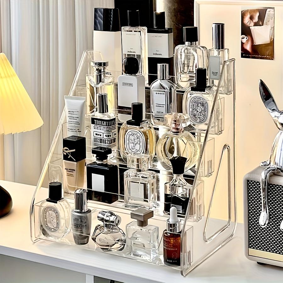 Clear Acrylic Multilayer Perfume Organizer | Compact Countertop Display for Dresser, No Power Required, 27 Inches Height, 3.2 Cubic Feet Capacity