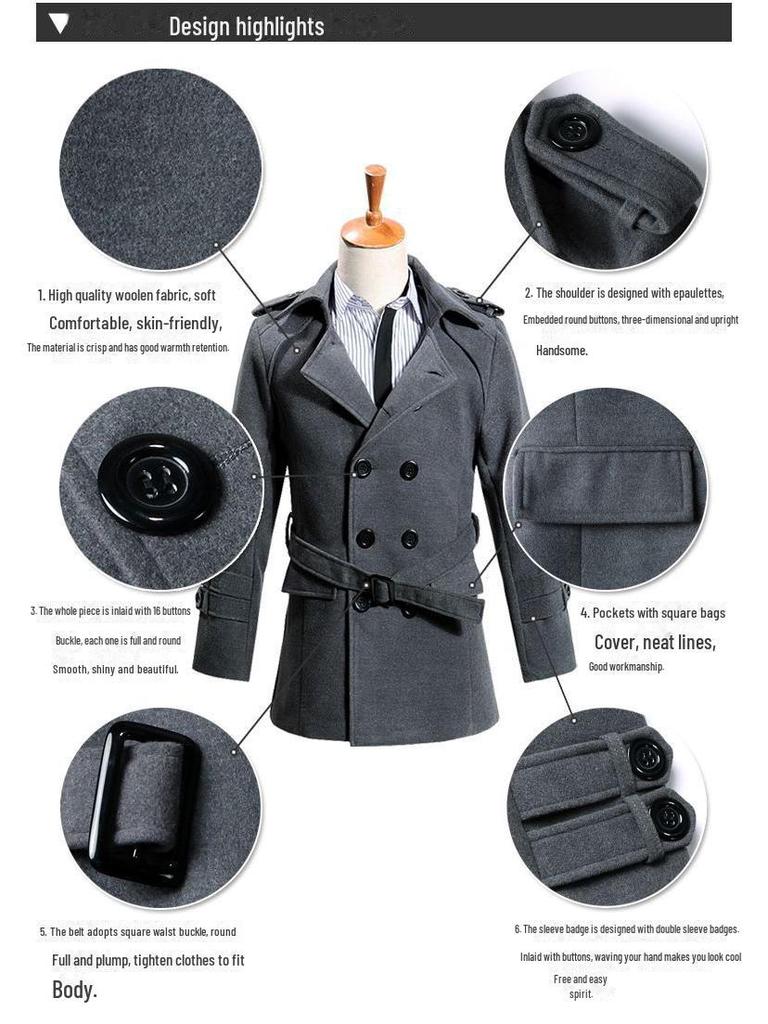 Men's Double-Breasted Wool Coat, Casual Autumn/Winter Windbreaker, Andy Lau Style