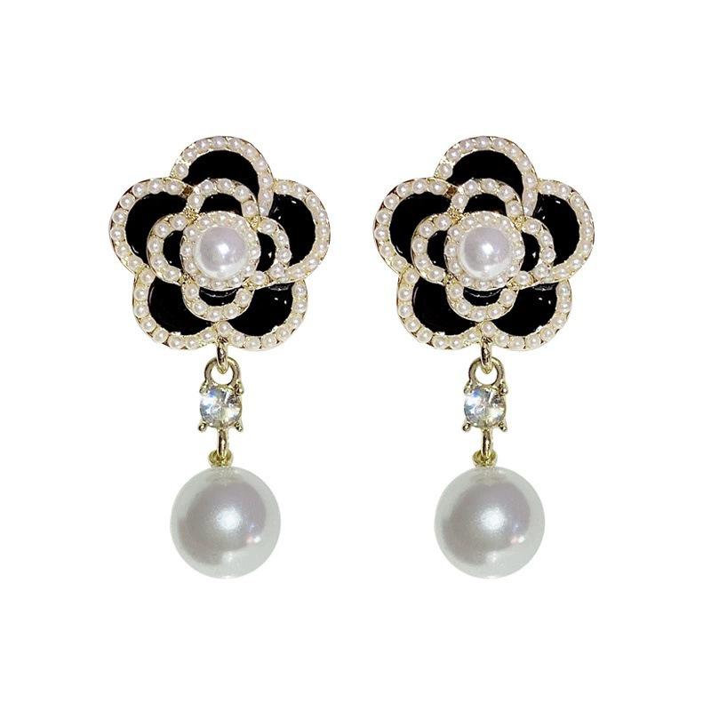 Camellia White Pearl Korean French Style Earrings for Women