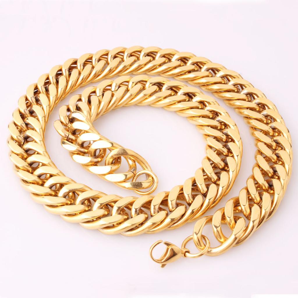 10MM Stainless Steel Cuban Link Chain Necklace Bracelet For Men Zircon Street Hip Hop Accessories Male Gold Chains