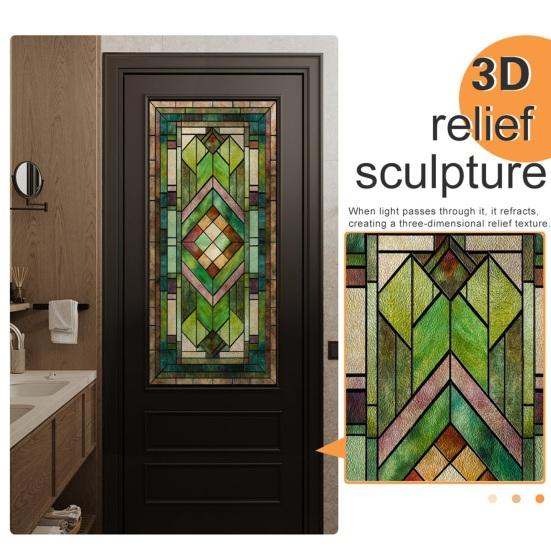 Stained Glass Window Privacy Films Decorative Static Clings Removable Sun Blocking Covering Colorful Window