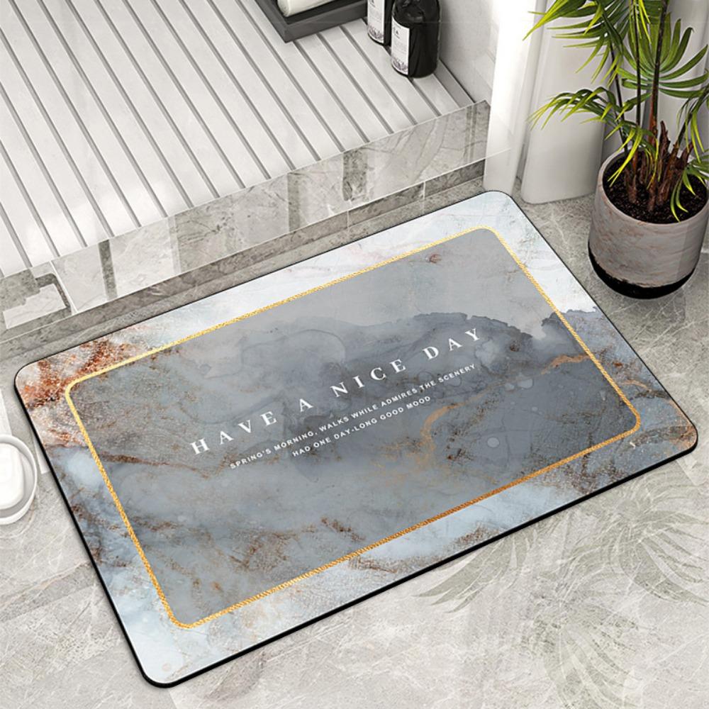 2pcs Luxury Marble Floor Diatom Mud Bathroom Floor Mat Entrance Door Mat Toilet Absorbent Foot Mat