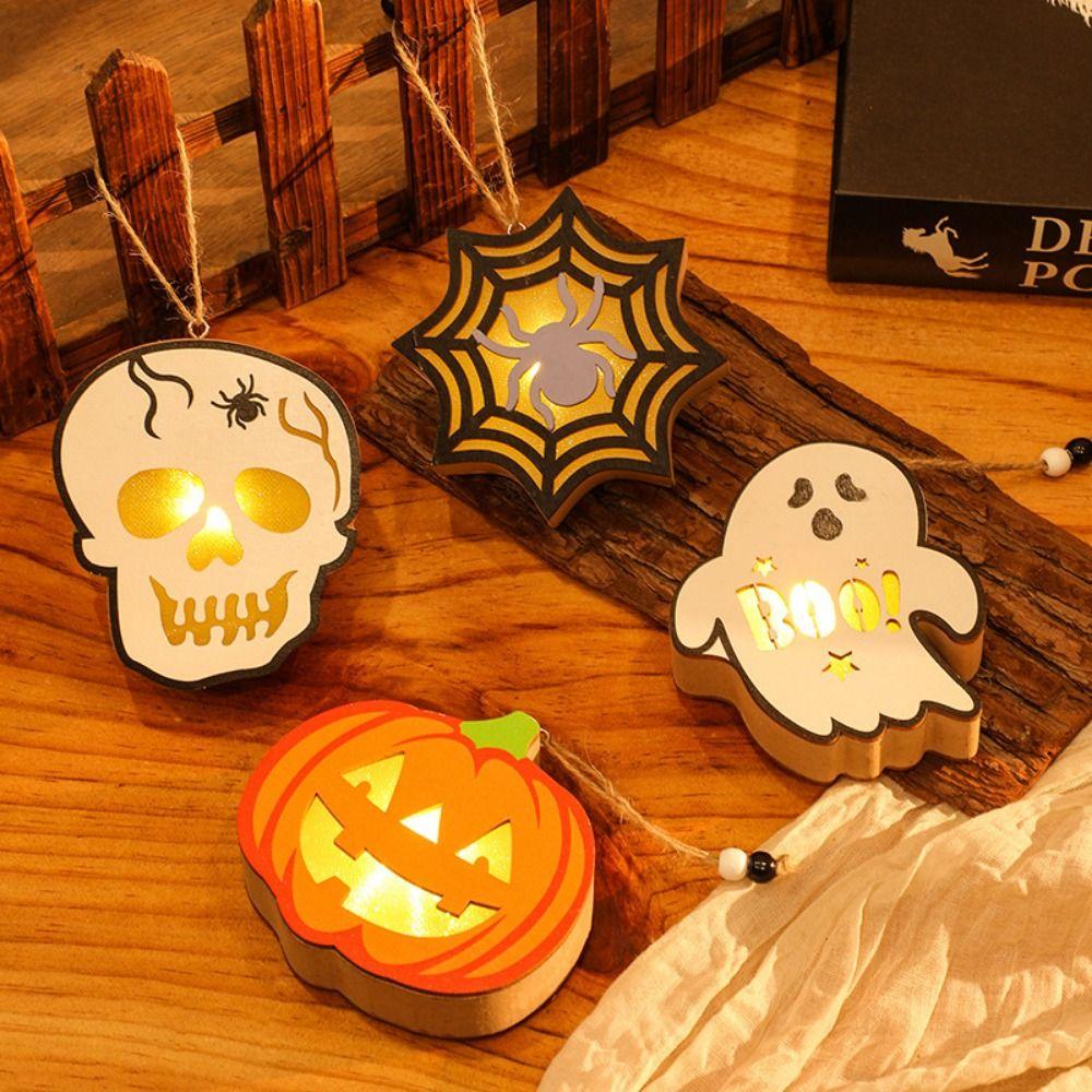 

Светодиодные фонарики из дерева на Хэллоуин, декоративные переносные лампы, фонарики из тыквы для вечеринок Style C