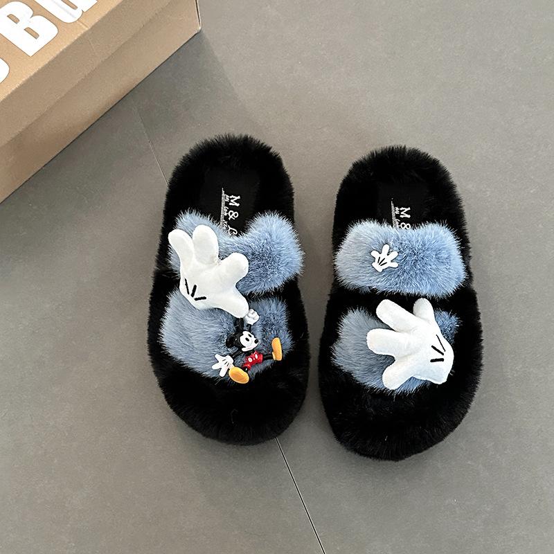 Mode Cartoon Niedliche Kätzchen Dicksohlige Flauschige Hausschuhe Weniger Herbst und Winter Dicksohlige Vielseitige Schleife Baumwolle Ein-Wort Mop