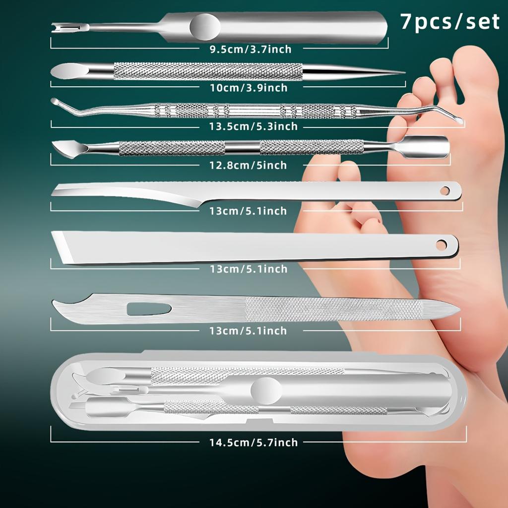 Stainless Steel Pedicure Knife Set: Dual-Headed Nail Pick with Razor, Foot File & Exfoliating Tool