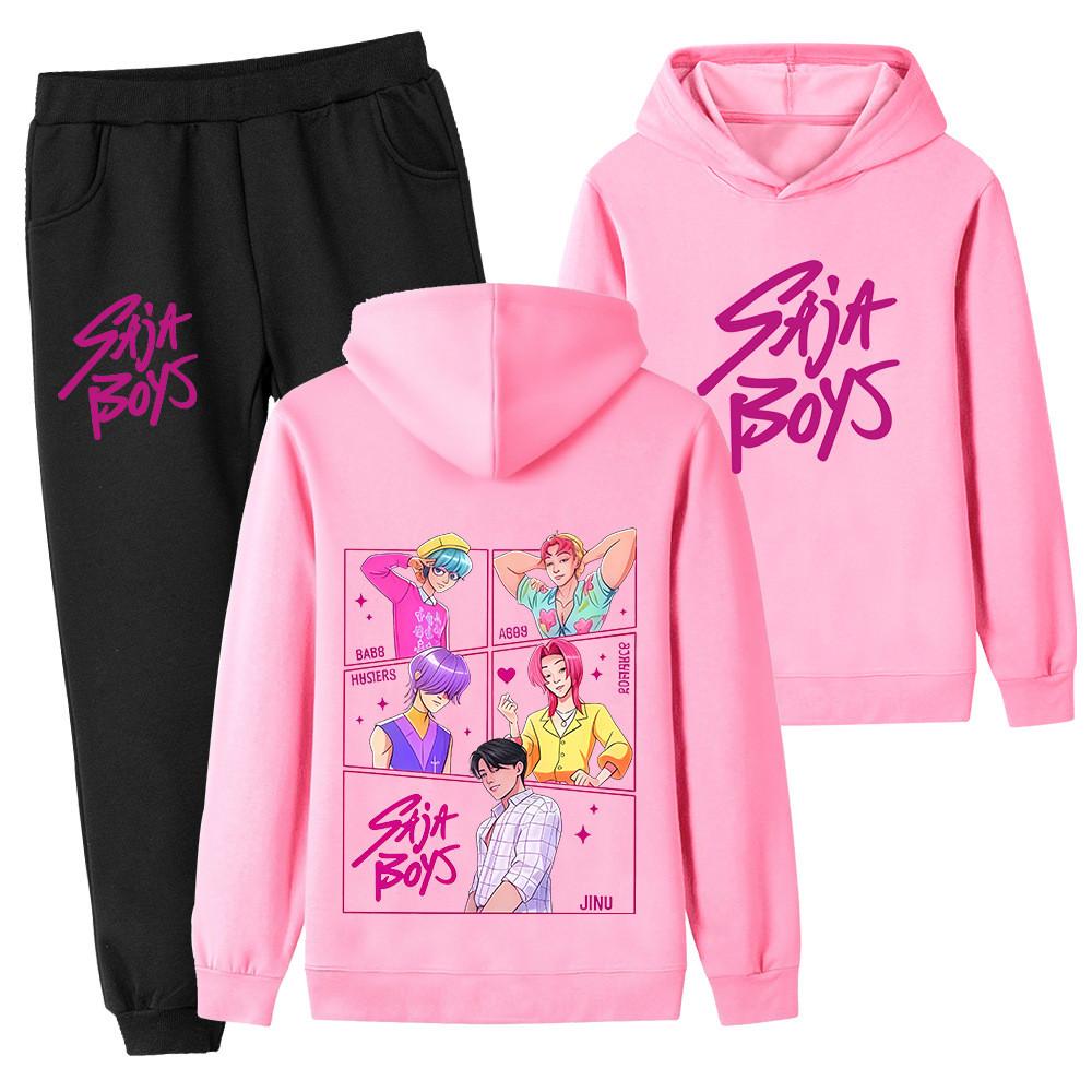 PB1217-2 Kids Boys Girls Kpop Mira Zoey Rumi Sajaboys Double-sided Print Long Sleeves Hoodie Pants Trousers Clothes Sets