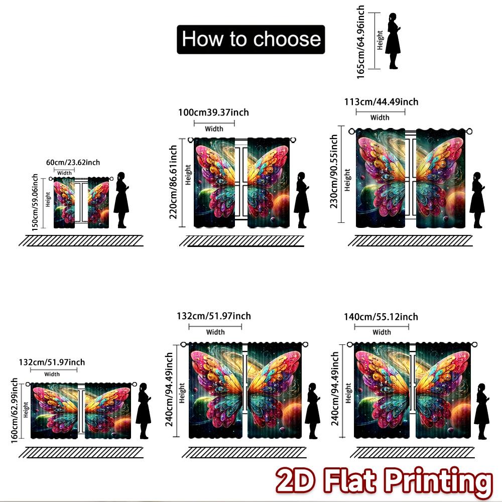 2D flat printing 2pcs Party Curtain Cosmic Rainbow Butterfly Galaxy Digital Printed Polyester Drapes Holiday Decorations for