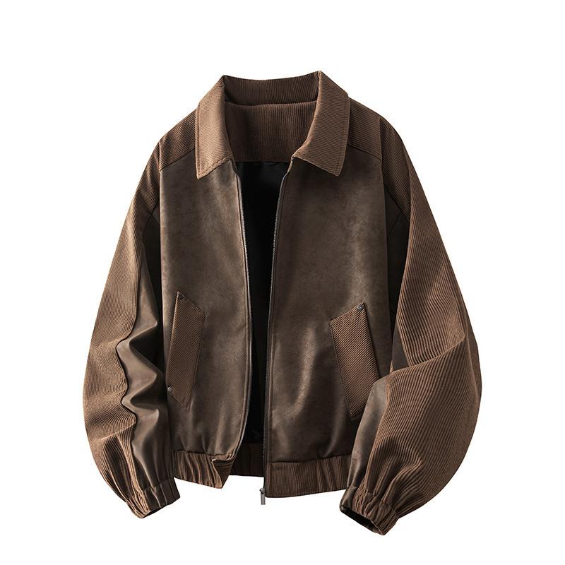 PU Leather Lapel Jacket, Spring and Autumn Style, Japanese Retro Workwear, Versatile, Loose and Casual
