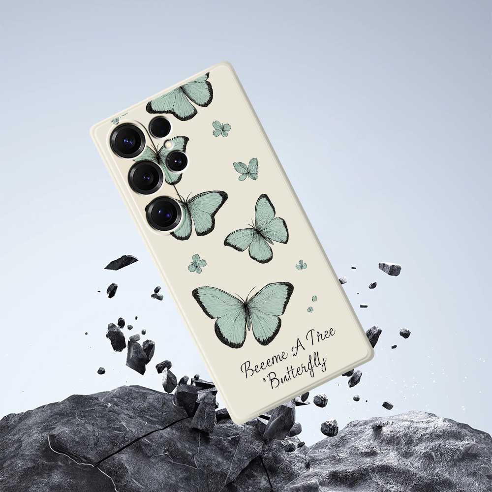 For Samsung Galaxy S25 Ultra Case Green Butterfly Pattern Printing Straight Edge TPU Phone Back Cover
