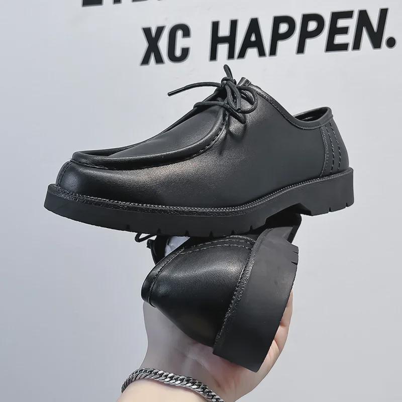 Men's Black Formal Leather Shoes - Korean British Style, Versatile & Fashionable