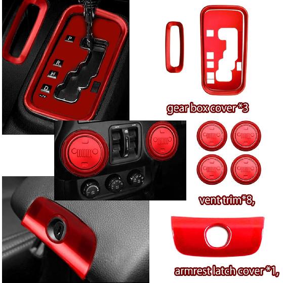26PCS Full Set Interior Trim Kit Compatible With Jeep Wrangler JK JKU 2011-2018 2&4-Door Inner Center Console Trim, Door Handle, Cup Holder Cover